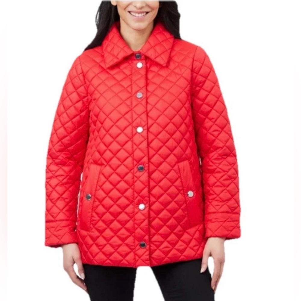 Anne Klein NWT Women's Red Diamond Quilted Jacket Coat Size XXL Snap Front 2XL